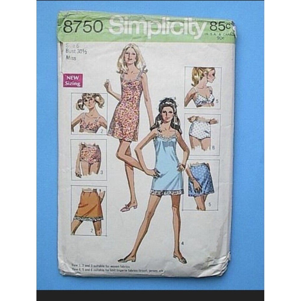 Vtg 1970 Simplicity Sewing Pattern Bra Mini Slip Half And Panties B 30 1/2 sz 6